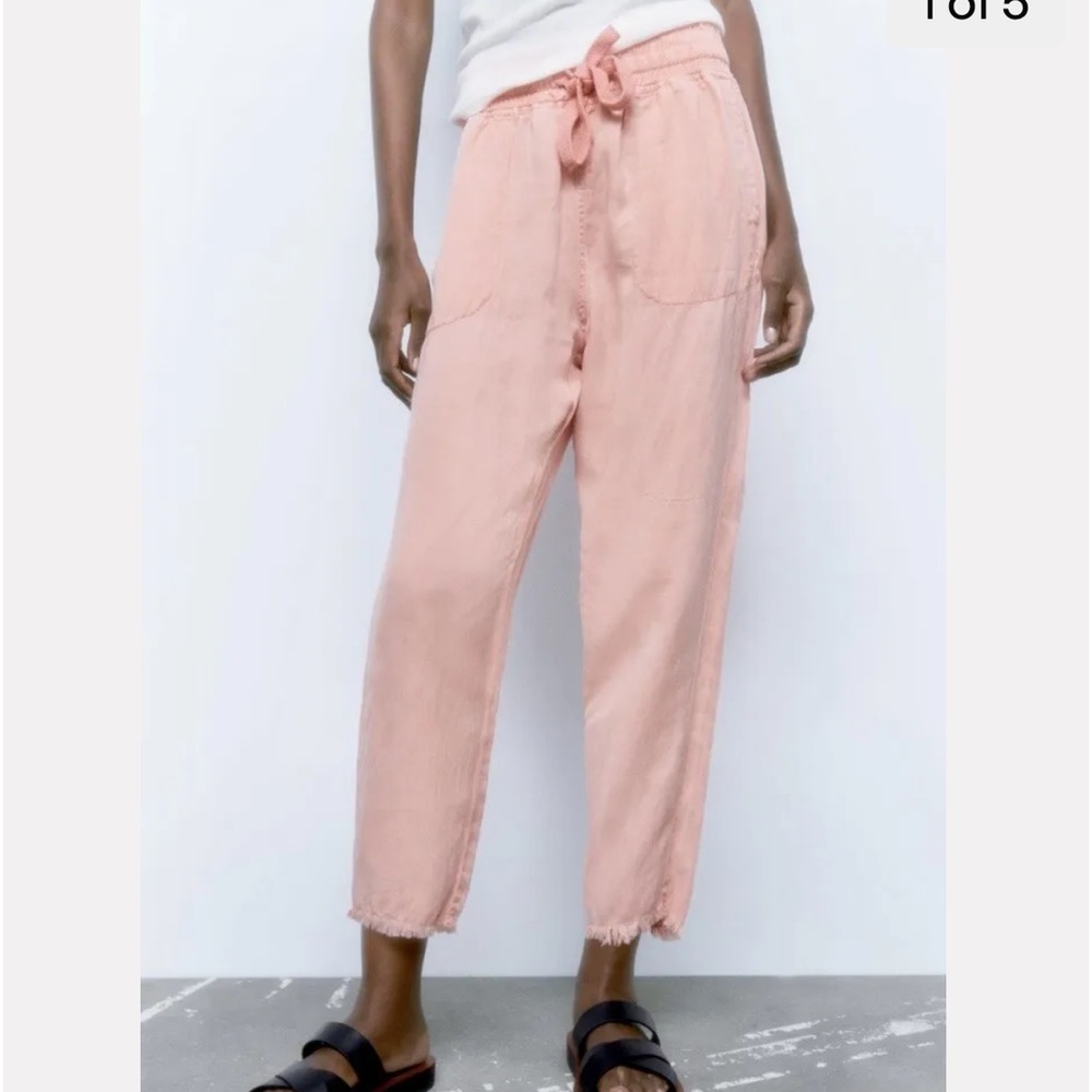 Zara pink linen blend raw hem jogging pants NWT  Size XXL